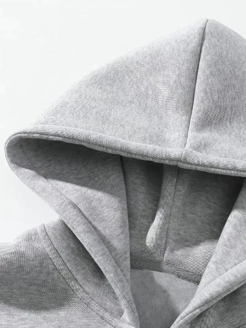 Mens Solid Color Half Zip Hooded Casual Set